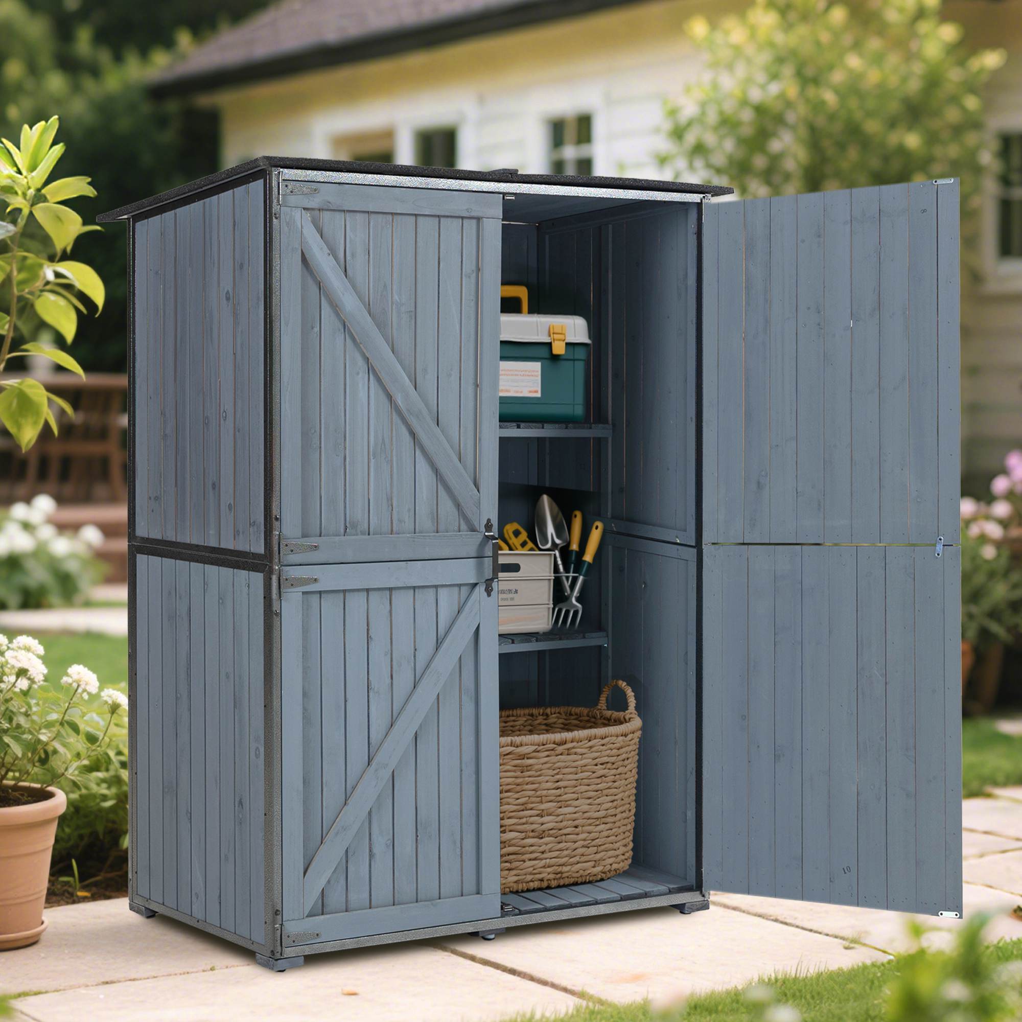 The Storage Shed Is Made Of A Sturdy Metal Frame And Durable Fir Wood, Which Is Sturdy And Durable. The Entire Frame Is Weather-resistant, Making It An Ideal Choice For Your Outdoor Living Space.