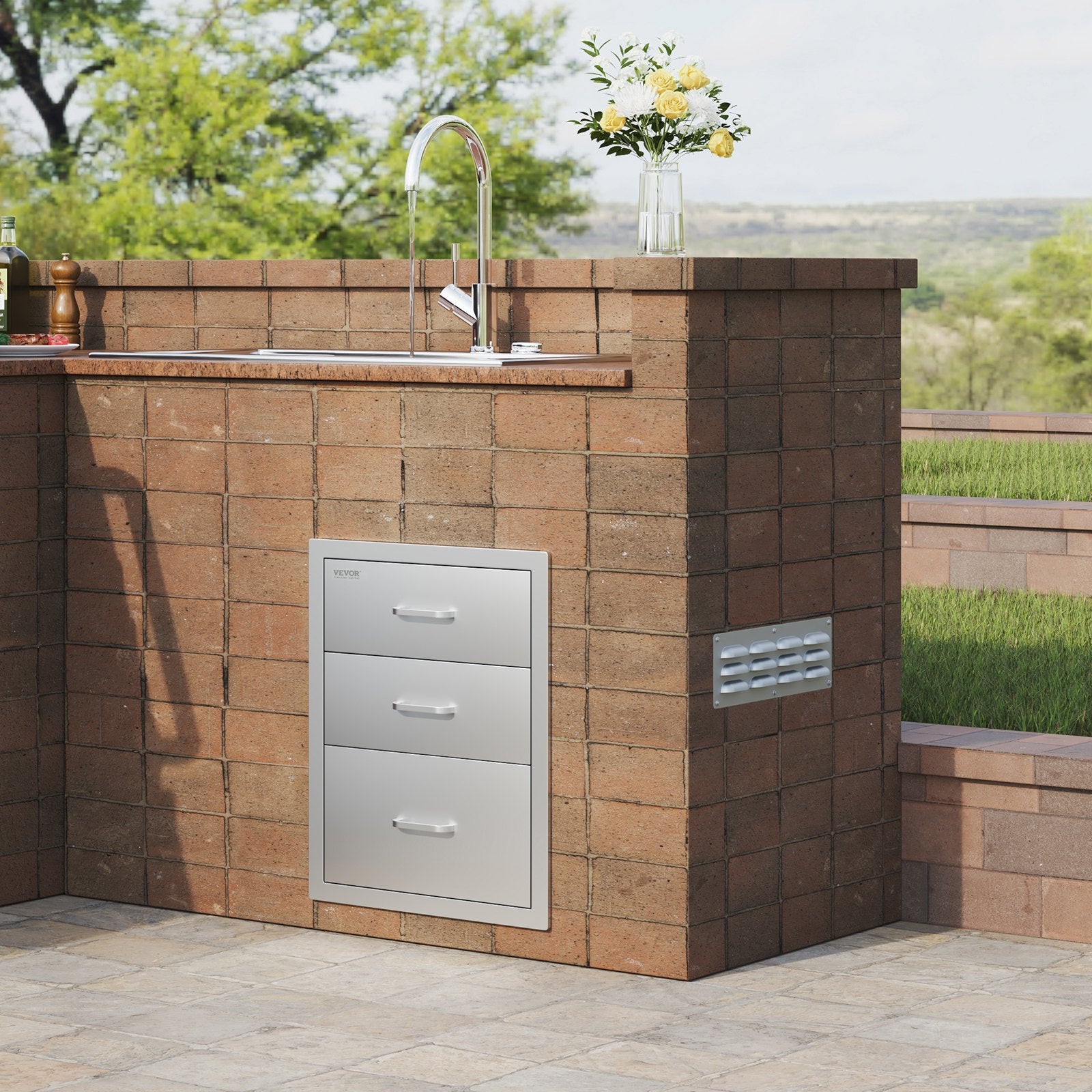 VEVOR 18x20.5 Inch Outdoor Kitchen Stainless Steel Triple Access BBQ Drawers With Chrome Handle, 18 X20.5 X 23 Inch - Outdoor Chilling