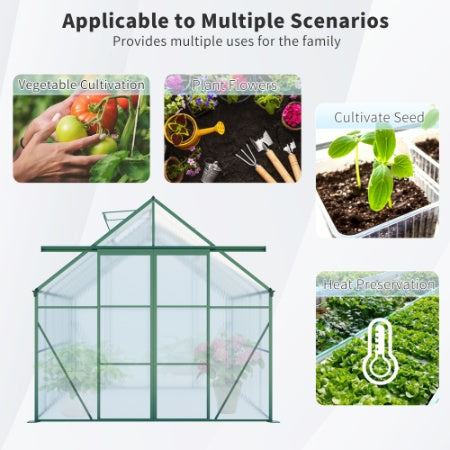 Double Door Polycarbonate Greenhouse Raised Base And Anchor Aluminum Heavy Duty Walk-in Greenhouses For Outdoor Backyard In All Season - Outdoor Chilling