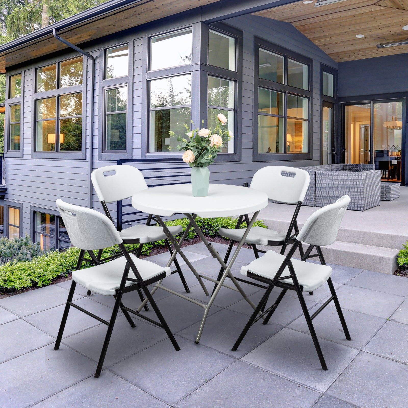 6pcs White Blow Molded Curved Back Seat Plastic Folding Chair For Courtyard - Outdoor Chilling
