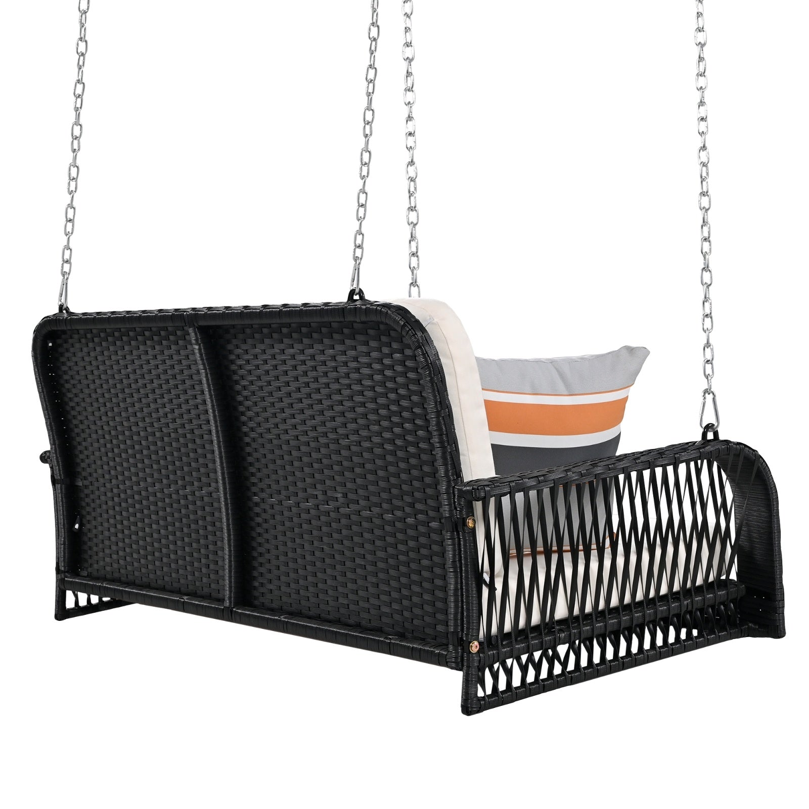 GO PE Wicker Porch Swing, 2-Seater Hanging Bench With Chains, Patio Furniture Swing For - Outdoor Chilling