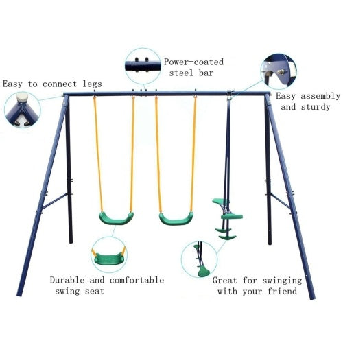 Children's Outdoor Metal Swing Set With Glider - Outdoor Chilling