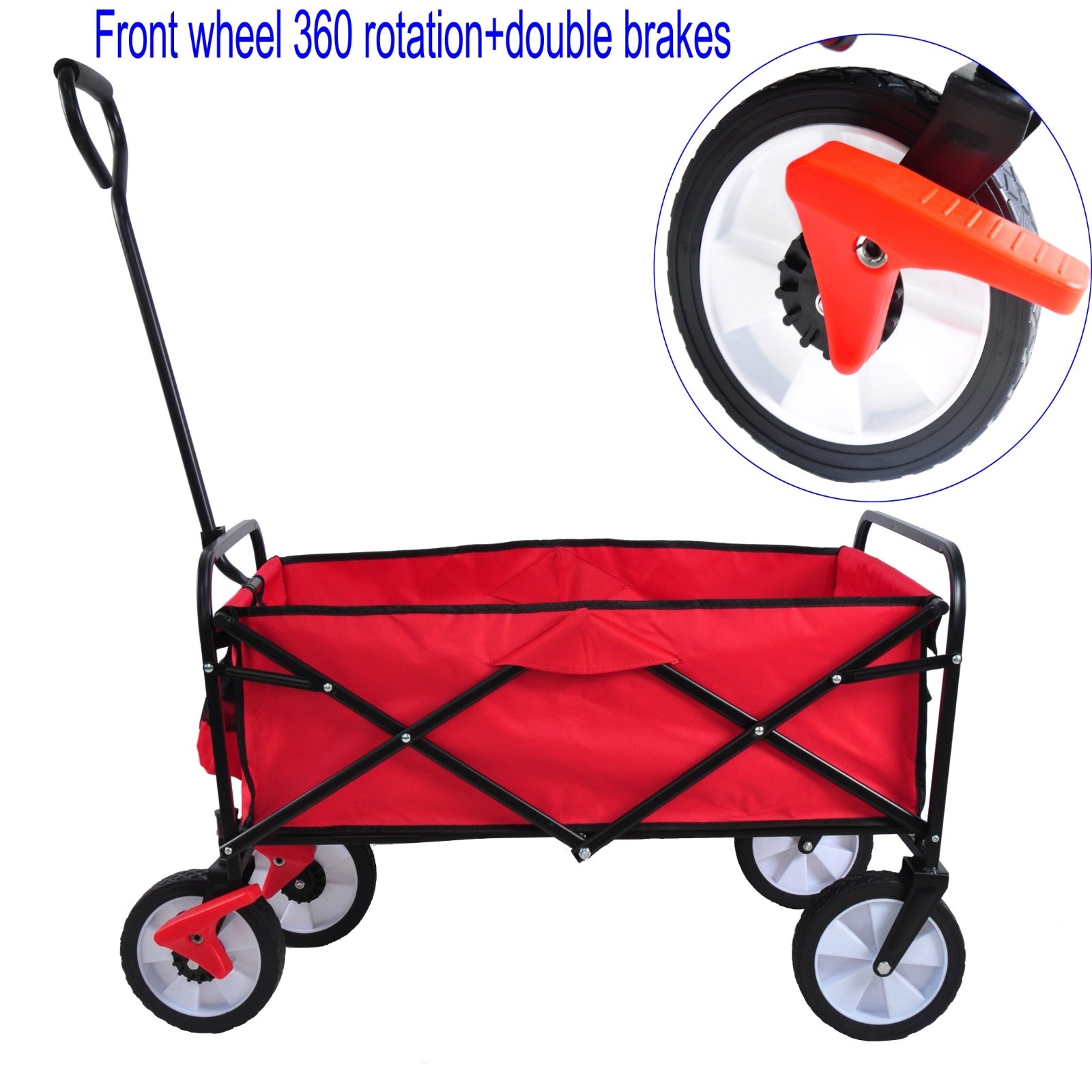 Folding Wagon Garden Shopping Beach Cart Red