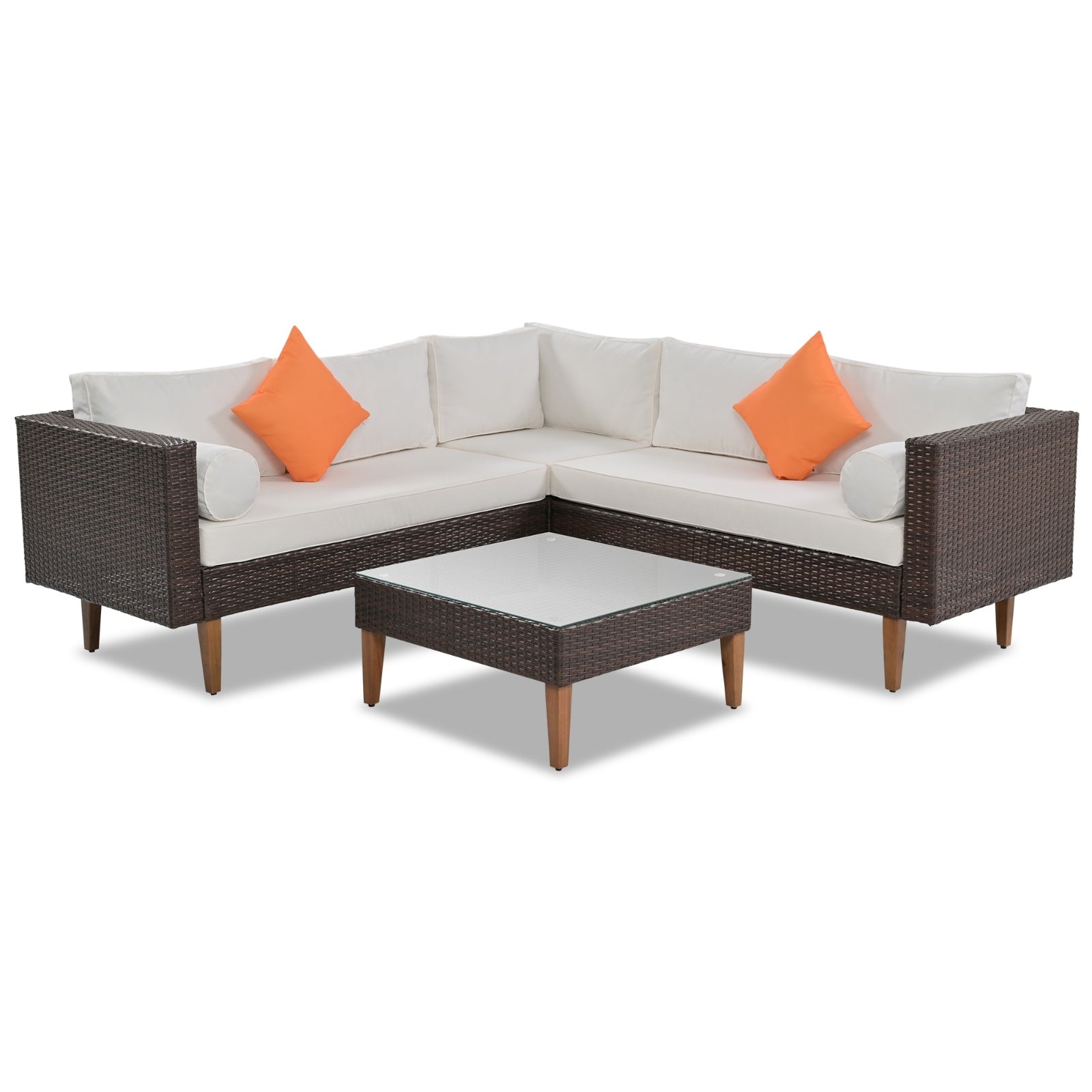 4-Piece Outdoor Wicker Sofa Set, L-Shape Patio Furniture With Colorful Pillows - Outdoor Chilling