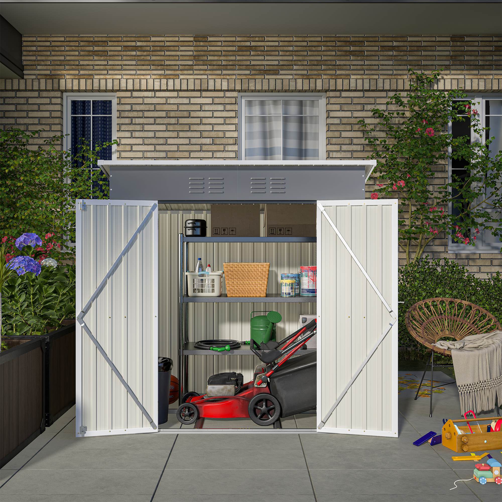 6'x4' Outdoor Metal Storage Shed For Garden Tools Lockable Door With Floor Frame - Outdoor Chilling
