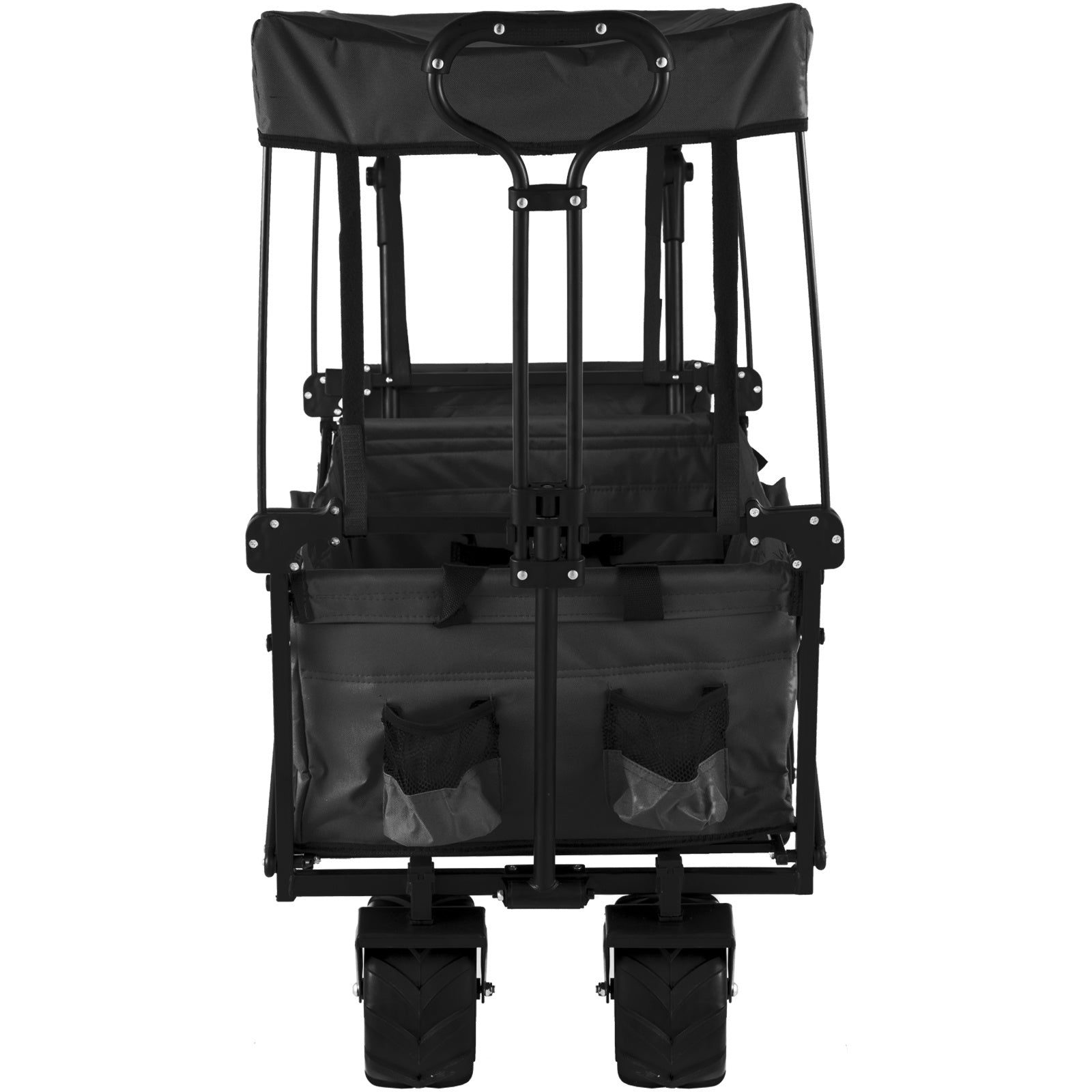 VEVOR Extra Large Collapsible Garden Cart With Removable Canopy, Folding Wagon Utility Carts With Wheels And Rear Storage, Wagon Cart For Garden, Camping, Grocery Cart, Shopping Cart, Black - Outdoor Chilling