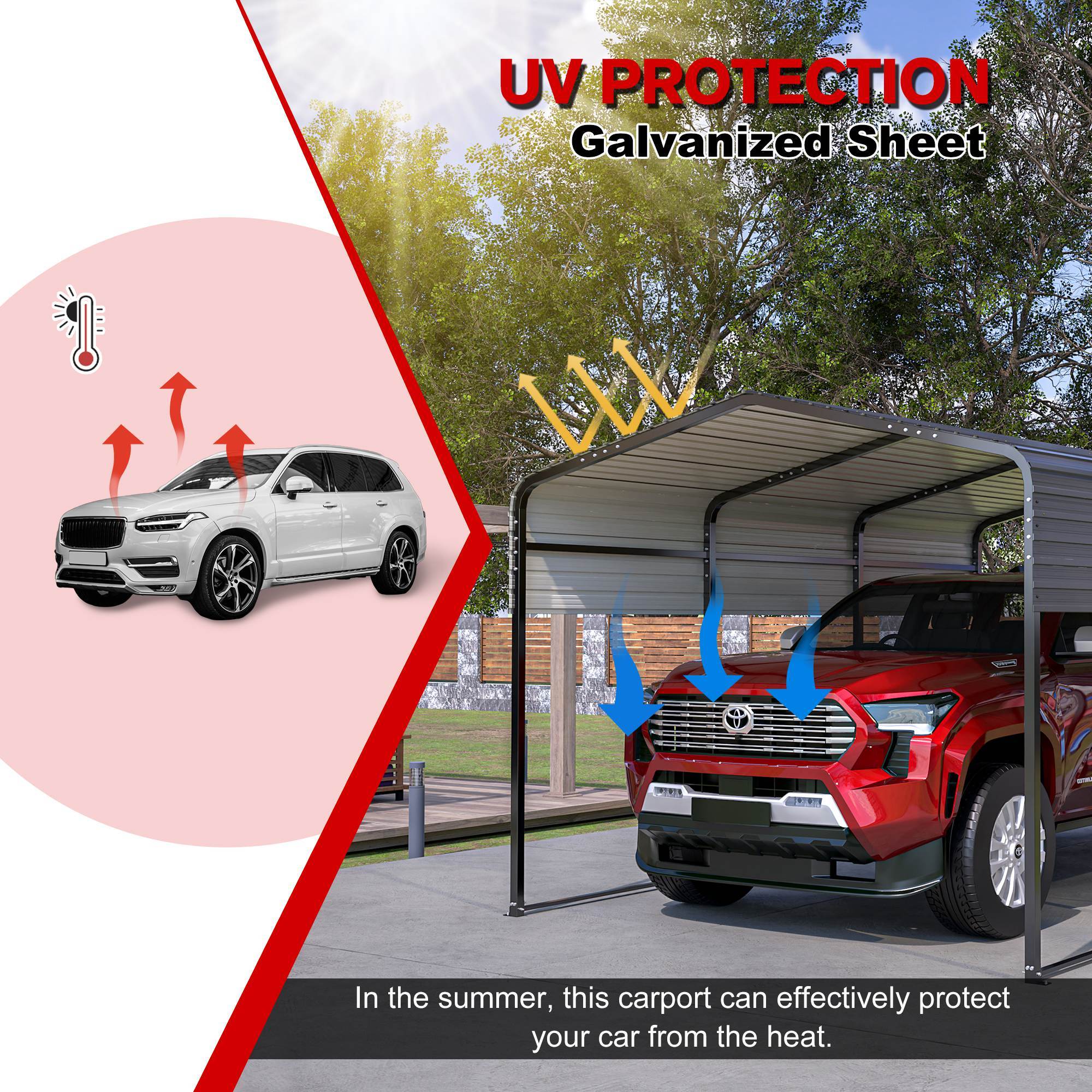 10x15 Ft Metal Carport Carports With Enhanced Base Heavy Duty Garage Outdoor Galvanized Car Shelter For Car, Boats And Truck - Outdoor Chilling