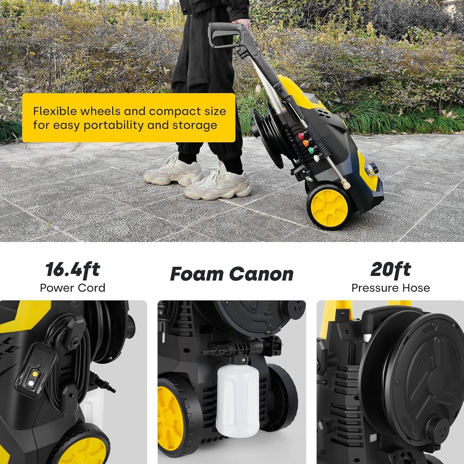 Anvite Electric High Pressure Washer 2300PSI Portable Home Garden High Pressure Cleaner With Four Nozzles And Foam Spray Gun - Outdoor Chilling