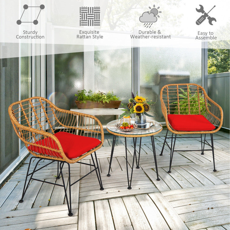 3 Pieces Rattan Furniture Set With Cushioned Chair Table - Outdoor Chilling