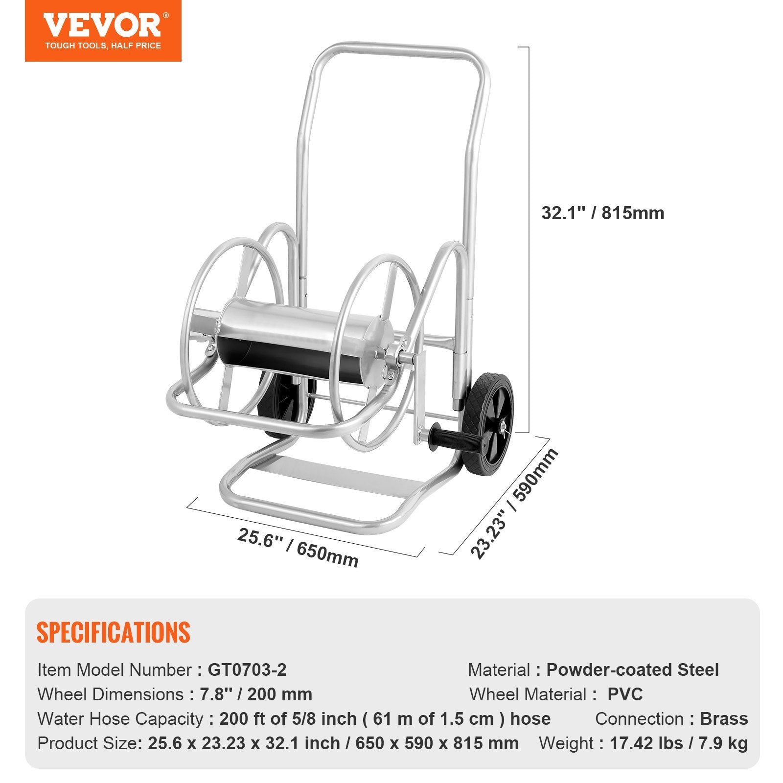 Hose Reel Cart 200ft. Heavy Duty Garden Water Yard Planting W Wheels