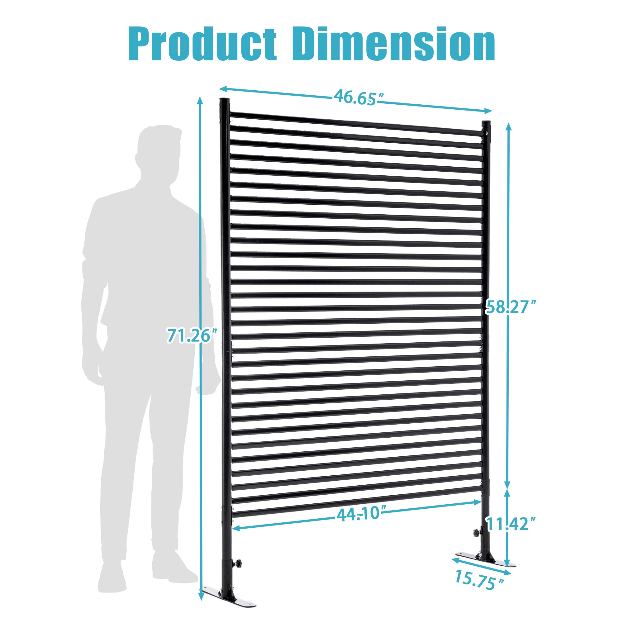 71.26''x46.65'' Outdoor Privacy Screens Freestanding,Metal Privacy Fence Panels For Outside, Slatted Privacy Screens With Stand,Black - Outdoor Chilling