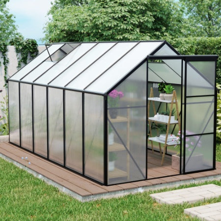 6x12 FT Polycarbonate Greenhouse Raised Base And Anchor Aluminum Heavy Duty Walk-in Greenhouses For Outdoor Backyard In All Season,Black - Outdoor Chilling