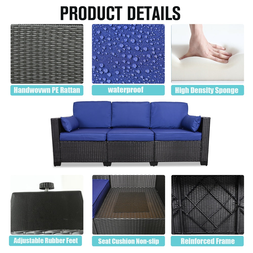 3-Seat Patio Wicker Sofa, Outdoor Rattan Sectional Couch Furniture Steel Frame With Furniture Cover Non-Slip Cushion - Outdoor Chilling