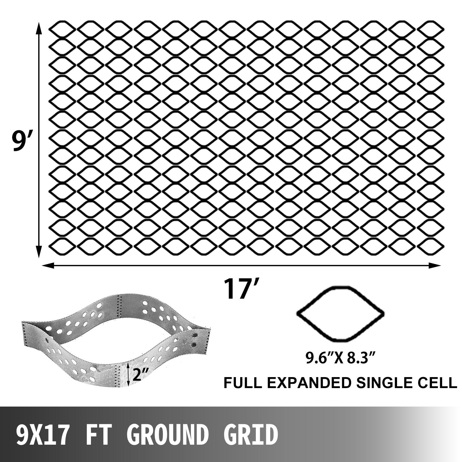 VEVOR Geo Grid Ground Grid 9x17 Ft, Geo Cell Grid 2 Inch Thick, Gravel Grid HDPE Material, Ground Stabilization Grid 1885 LBS Per Sq, Tensile Strength Gravel Ground Grid For Slope Driveways, Garden - Outdoor Chilling