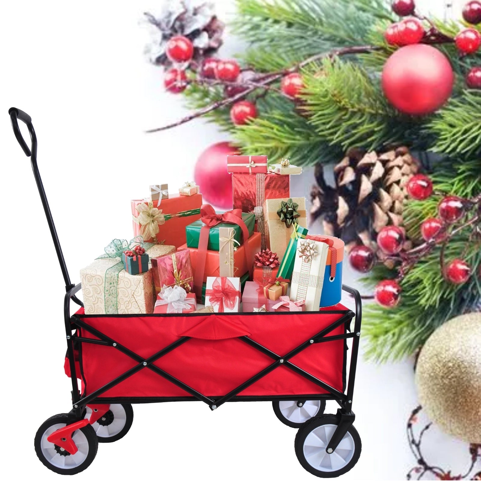 Folding Wagon Garden Shopping Beach Cart Red