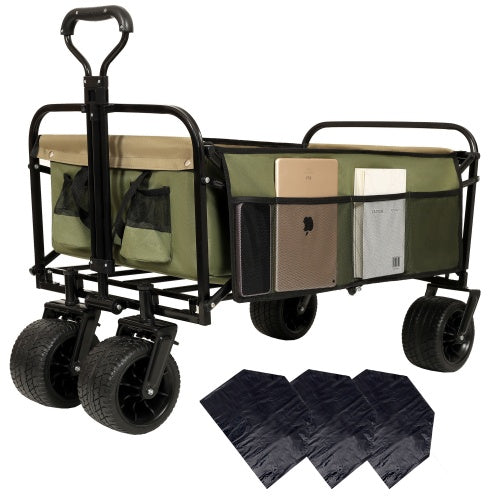 440lbs Collapsible Foldable Wagon Cart With Strapping System ,Beach Wagon Utility Cart Utility Wagon Grocery Cart For Camping Shopping Sports Gardening Fishing Supports 3pcs Plastic Liner Bag - Outdoor Chilling