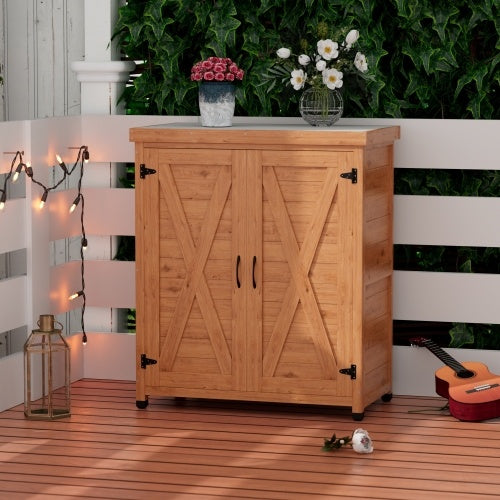 Potted Stool With Locker And Metal Tabletop For Outdoor Patio, Outdoor Workstation Table - Outdoor Chilling