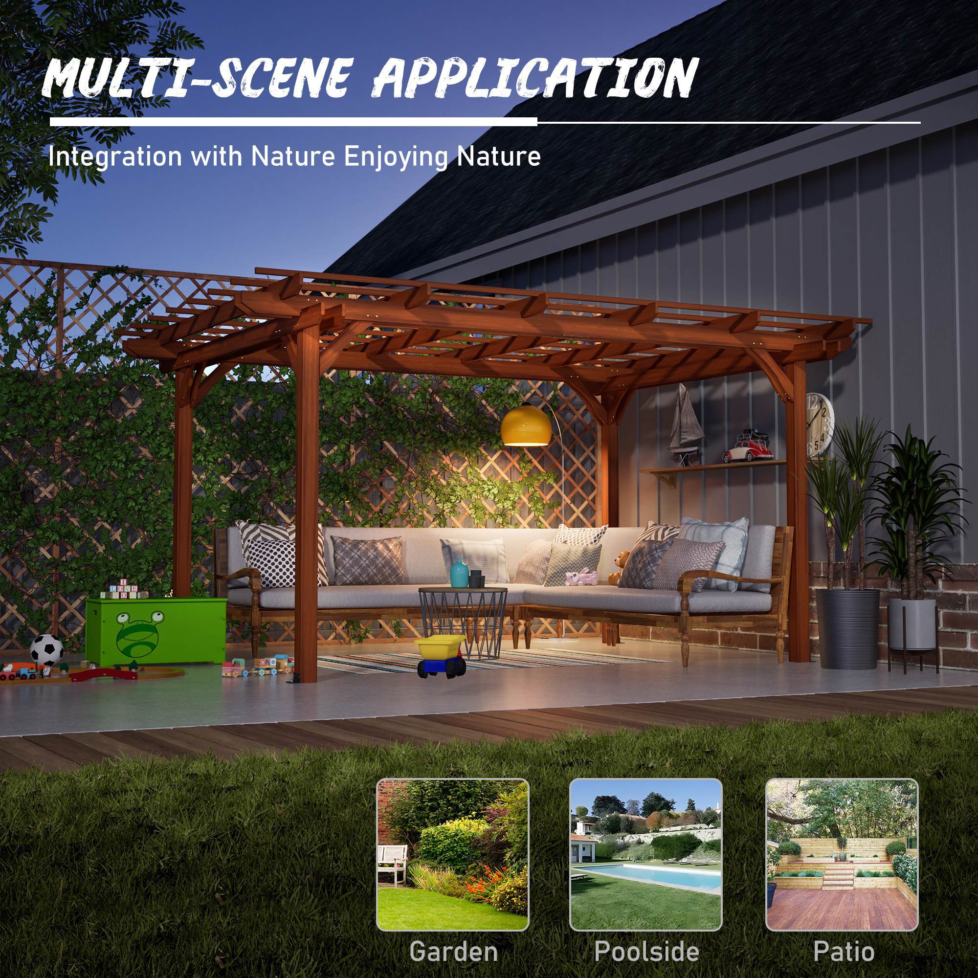 12 X 10 FT Outdoor Wood Pergola, Wooden Grape Pergola For Climbing Plant Support For Garden, Patio, Backyard, Deck, Brown - Outdoor Chilling