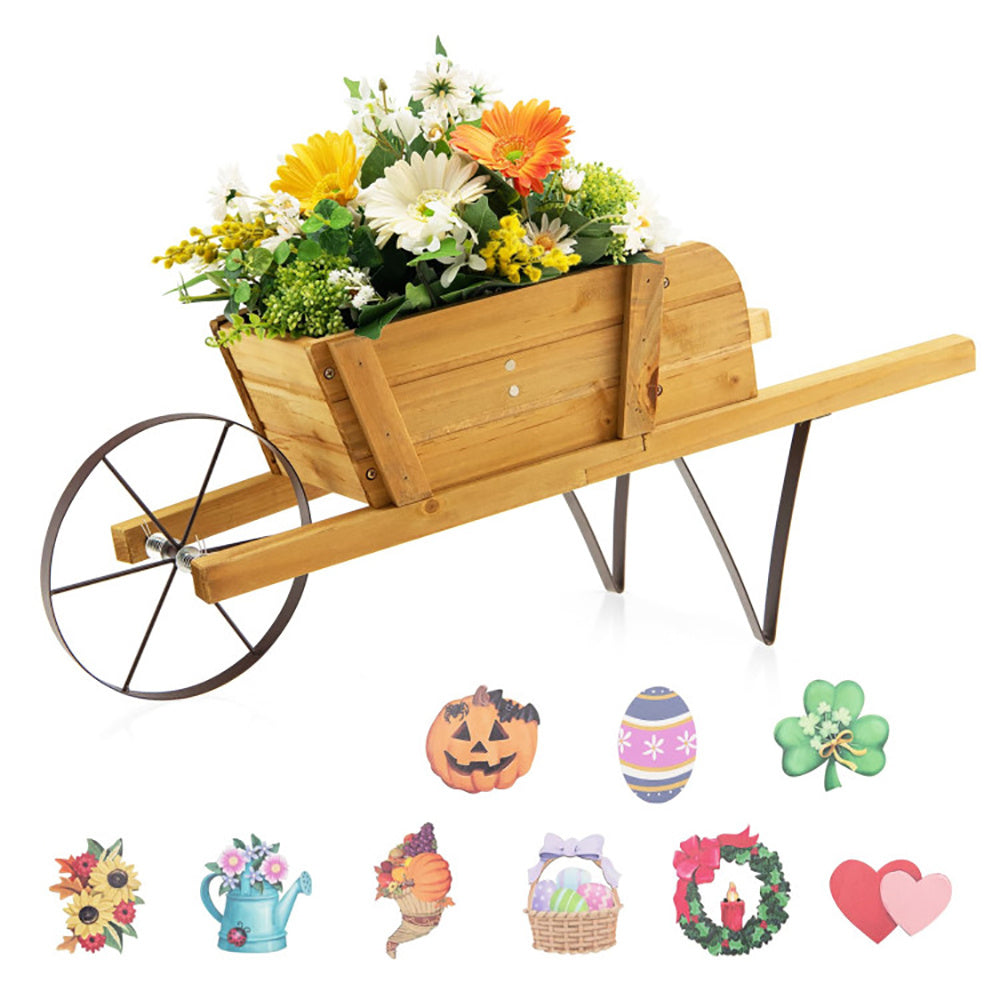 Wooden Wagon Planter With 9 Magnetic Accessories For Garden Yard - Outdoor Chilling