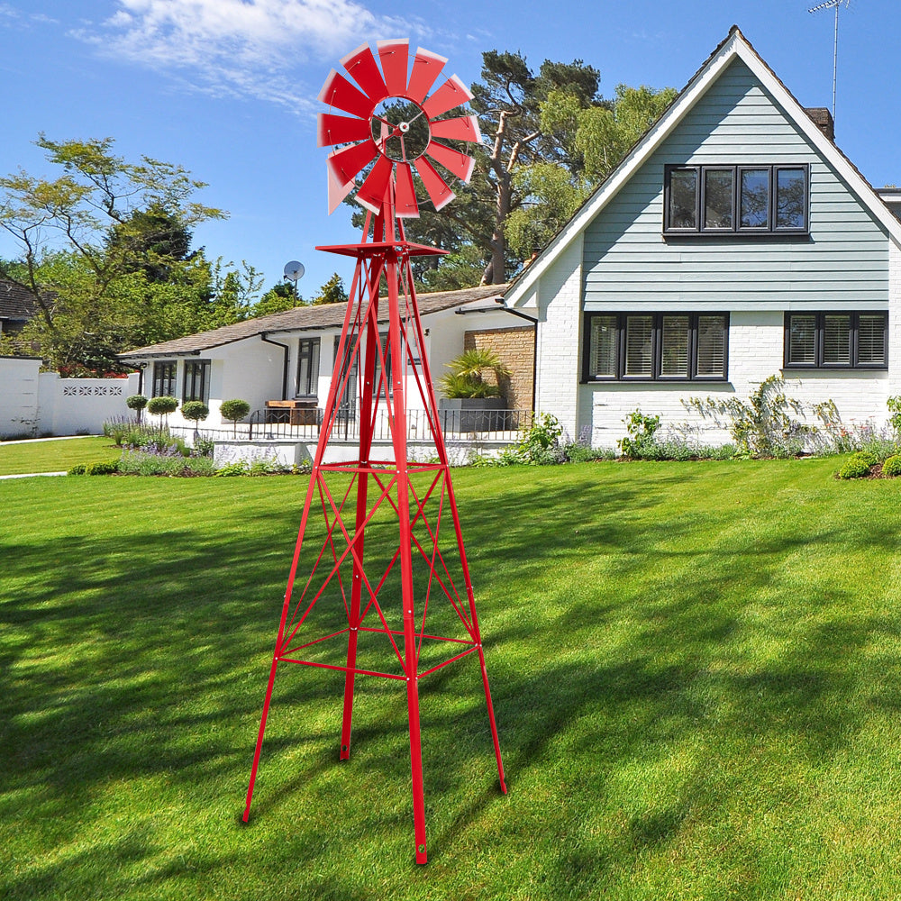 8FT Weather Resistant Yard Garden Windmill Red - Outdoor Chilling