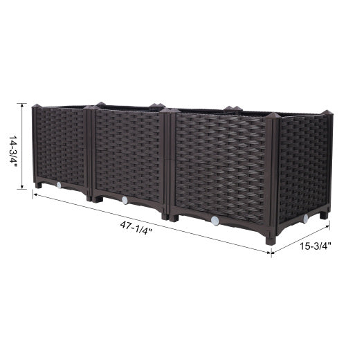 Deep Raised Garden Bed Plastic Planter Boxes For Vegetables Flowers Herbs And Succulents,Self-Watering Planter Box Raised Bed To Grow Flowers, Herbs & Vegetables, 47.2 L X 15.7 D X 14.7 H