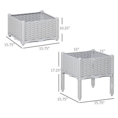 Outsunny 2 Piece Raised Garden Bed With Legs, Self-Watering Planter Box Raised Bed To Grow Flowers, Herbs Vegetables, Gray - Outdoor Chilling