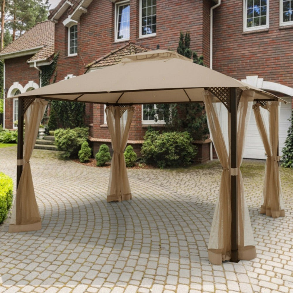 12 X 10 Feet Outdoor Double Top Patio Gazebo With Netting - Outdoor Chilling