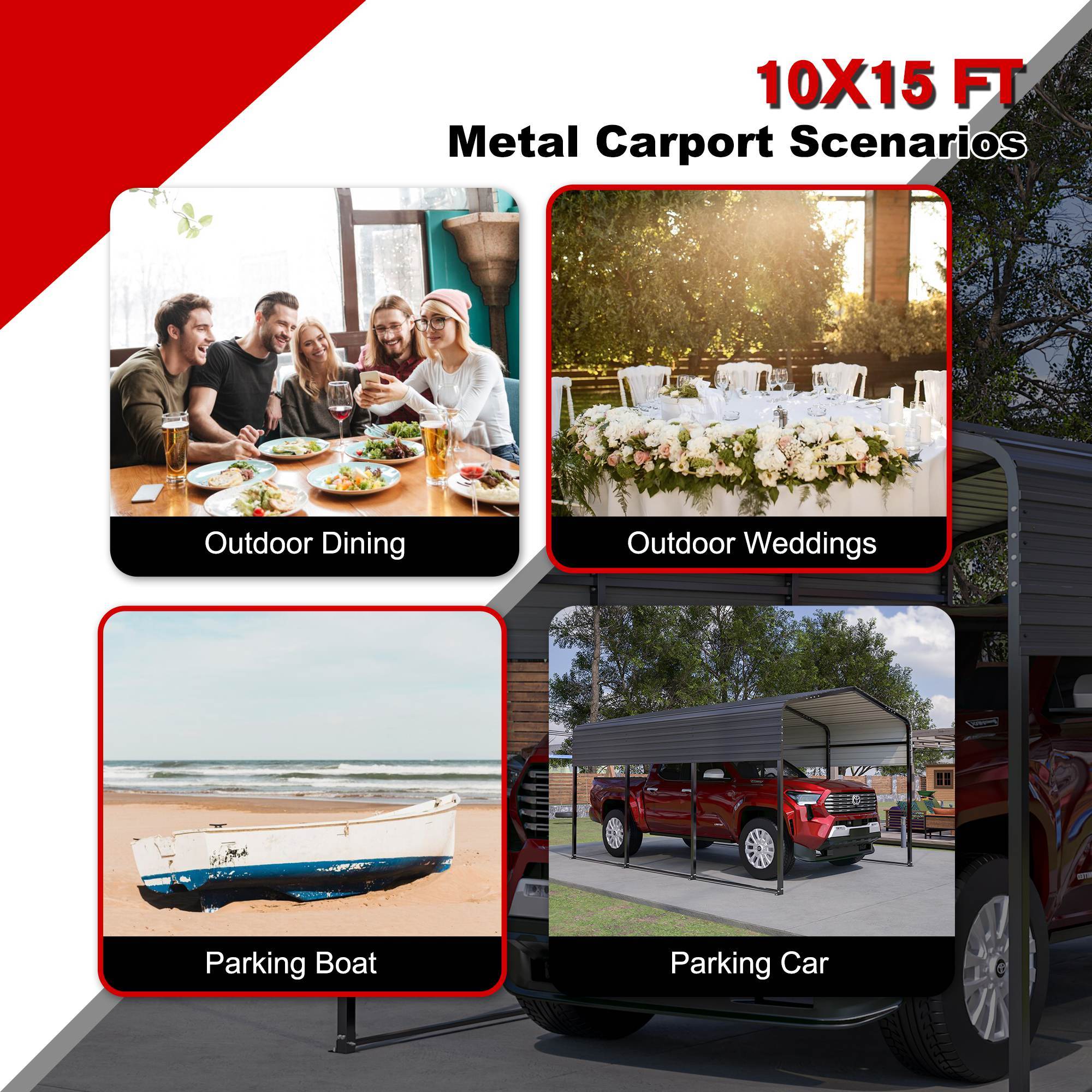 10x15 Ft Metal Carport Carports With Enhanced Base Heavy Duty Garage Outdoor Galvanized Car Shelter For Car, Boats And Truck - Outdoor Chilling