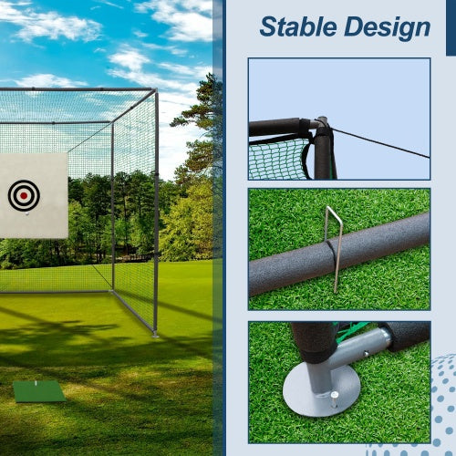 10X10X10FT Golf Practice Net Cage W Metal Frame Hitting Net Kit Indoor Outdoor - Outdoor Chilling