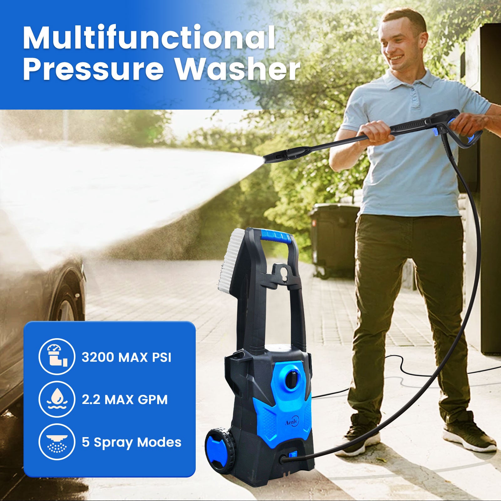 Electric High-pressure Cleaning Machine, Electric Powerful Cleaning Machine With Rotating Nozzle, 3200 PSI Maximum 2.2 GPM High-pressure Cleaning Machine, With Foam Monitor, Powerful Cleaning Machine - Outdoor Chilling
