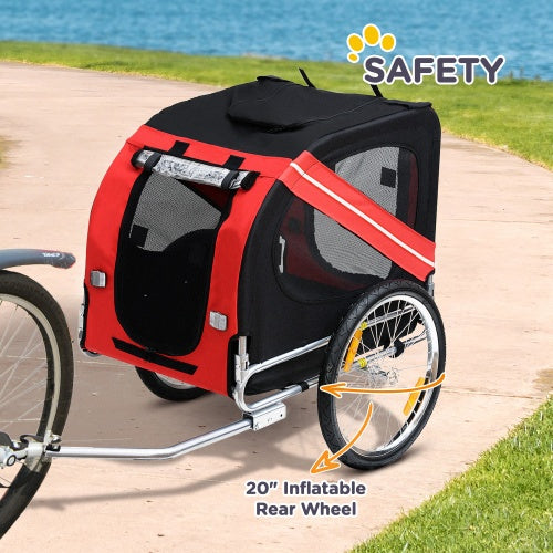 Aosom Dog Bike Trailer Pet Cart Bicycle Wagon Cargo Carrier Attachment For Travel With 3 Entrances Large Wheels For Off-Road & Mesh Screen - Outdoor Chilling
