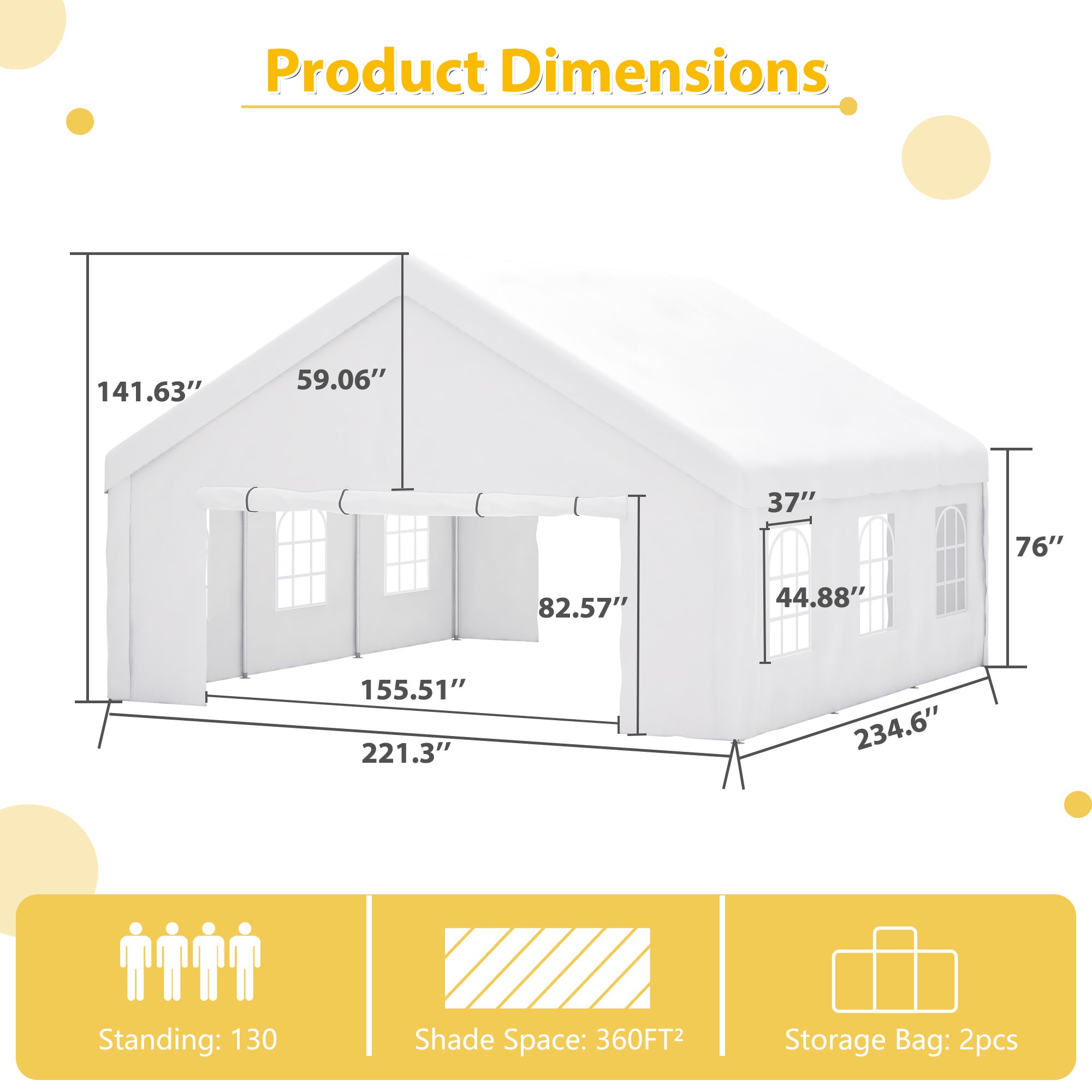 20x20FT Party Tent Heavy Duty, Large Wedding Event Shelters With 2 Storage Bags & Removable Sidewalls, Outdoor Canopy Gazebo Commercial Tents For Parties Carport Camping Garden Patio - Outdoor Chilling