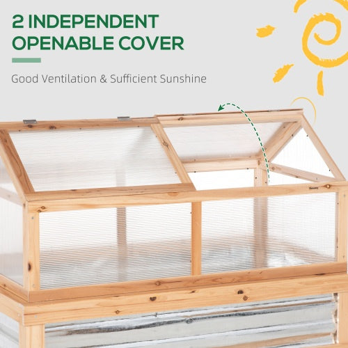 Outsunny Raised Garden Bed With Polycarbonate Greenhouse, Wooden Garden Cold Frame Greenhouse, Flower Planter Protection, 48 X 24 X 32, Natural - Outdoor Chilling