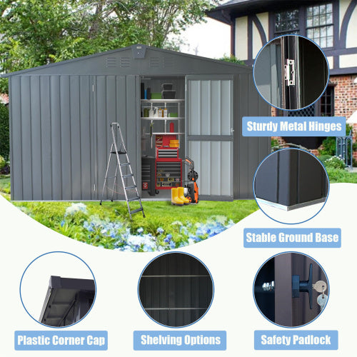 Storage Shed 11 X 12.5 With Galvanized Steel Frame Windows, Outdoor Garden Shed Metal Utility Tool Storage Room With Lockable Door For Patio Dark Gray