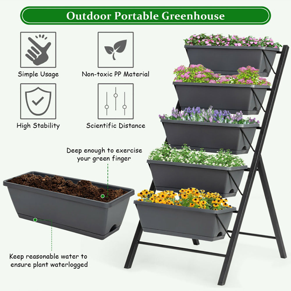 5-Tier Raised Garden Bed With Water Drainage For Flowers Vegetables - Outdoor Chilling