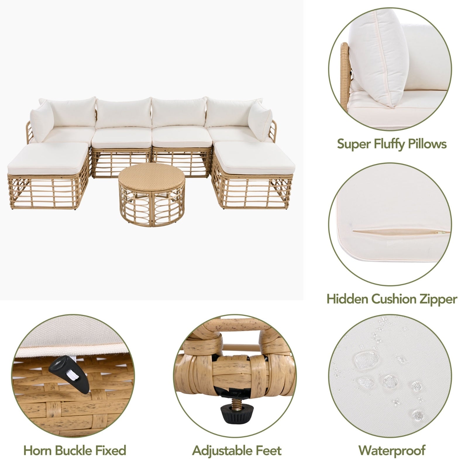 GO 7 Pieces Outdoor Patio Furniture, All-Weather Rattan Sectional Sofa Set With Thick Cushions And P - Outdoor Chilling