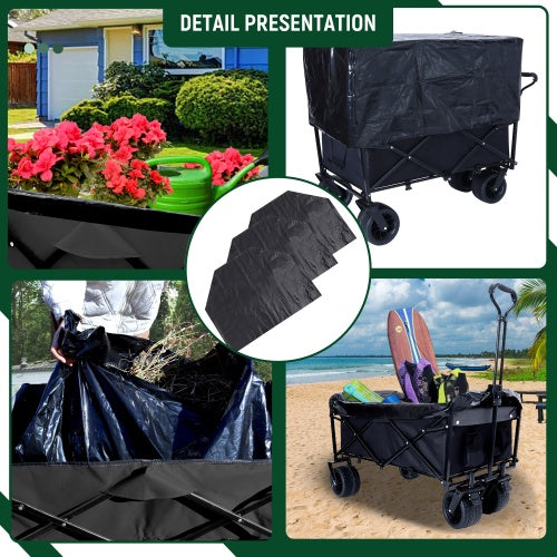 440lbs Collapsible Foldable Wagon Cart With Strapping System ,Beach Wagon Utility Cart Utility Wagon Grocery Cart For Camping Shopping Sports Gardening Fishing Supports 3pcs Plastic Liner Bag - Outdoor Chilling