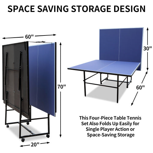 9ft Mid-Size Table Tennis Table Foldable & Portable Ping Pong Table Set For Indoor Games With Net, 2 Table Tennis Paddles And 3 Balls - Outdoor Chilling