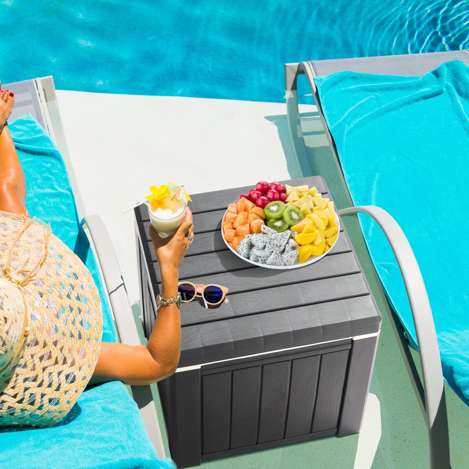 10 Gallon Cooler Side Table, Multi-purpose Ice Cooler Outdoor Cocktail Side Table For Camping, Picnic, Beach, Pool, Party - Outdoor Chilling