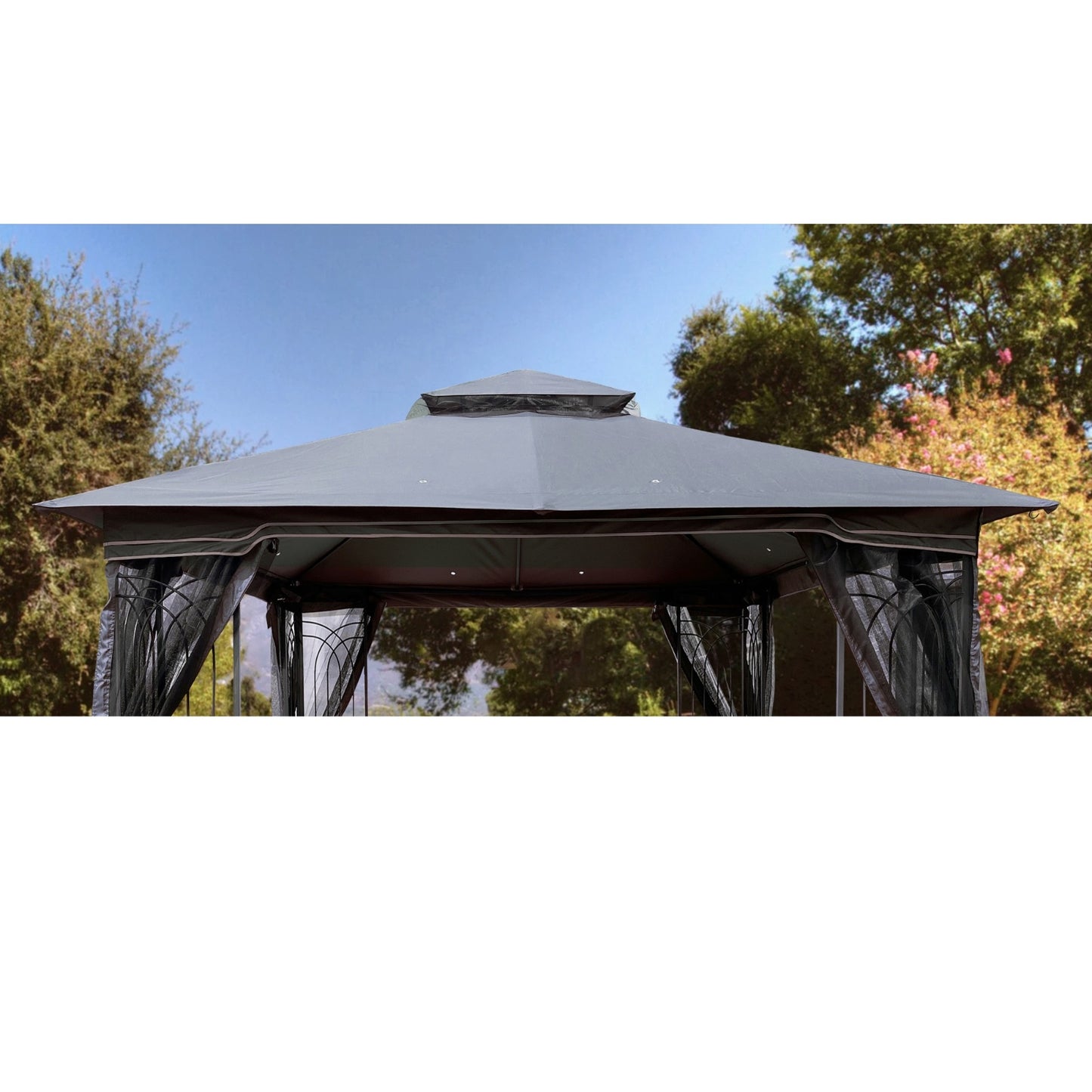 10x10 Ft Patio Double Roof Gazebo Replacement Canopy Top Fabric, Gray - Outdoor Chilling