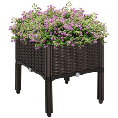 Outsunny Raised Garden Bed With Legs, Self-Watering Planter Box Raised Bed To Grow Flowers, Herbs Vegetables, Brown - Outdoor Chilling