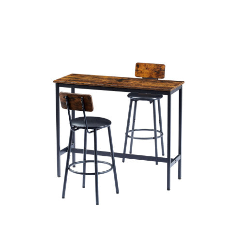 Bar Table Set With 2 Bar Stools PU Soft Seat With Backrest, Rustic Brown - Outdoor Chilling