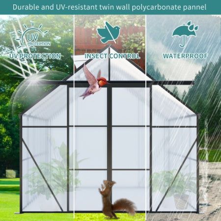 Double Door Polycarbonate Greenhouse Raised Base And Anchor Aluminum Heavy Duty Walk-in Greenhouses For Outdoor Backyard In All Season - Outdoor Chilling