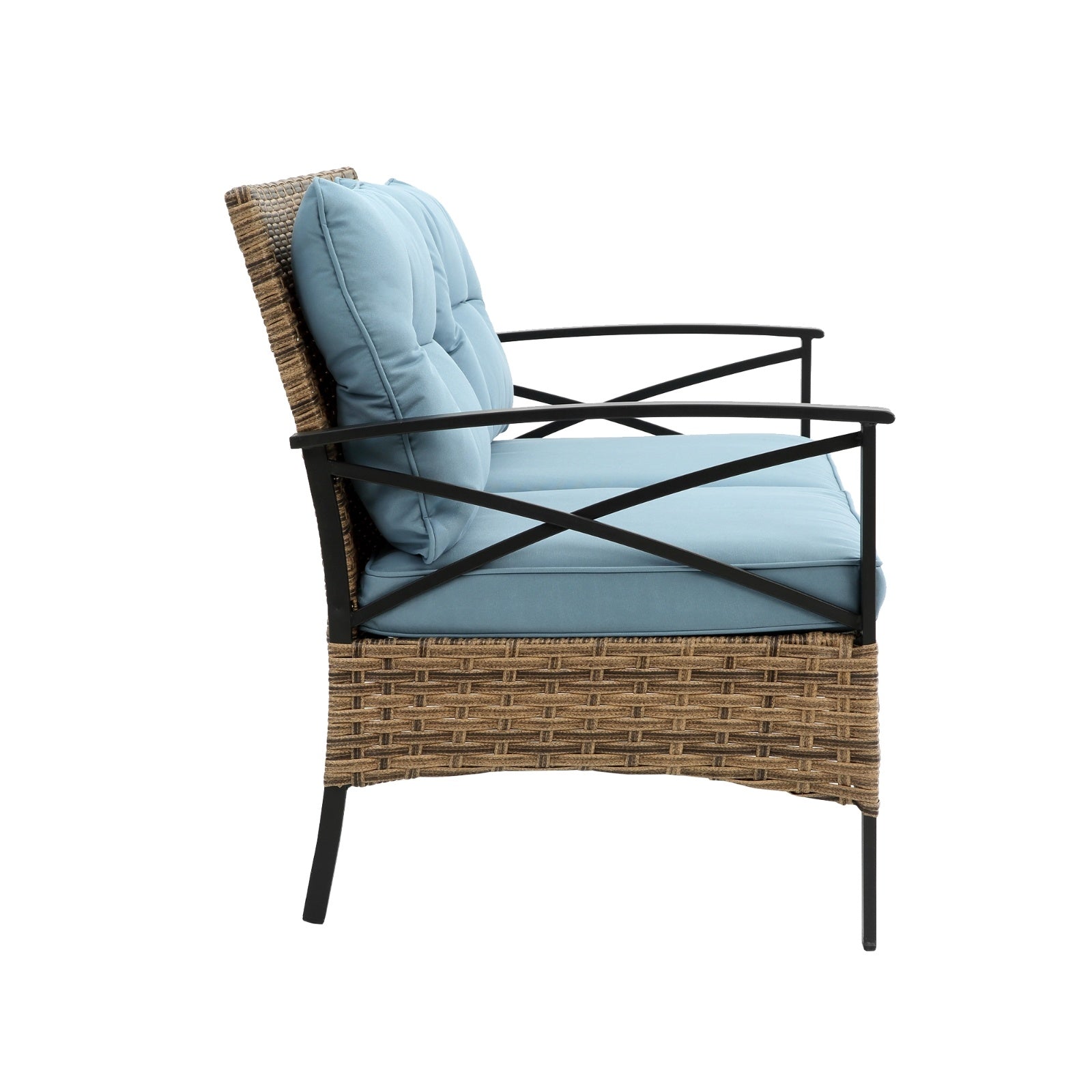 4-Piece Patio Sectional Low Dining Sofa Set - KD Rattan Wicker Outdoor Furniture - Outdoor Chilling