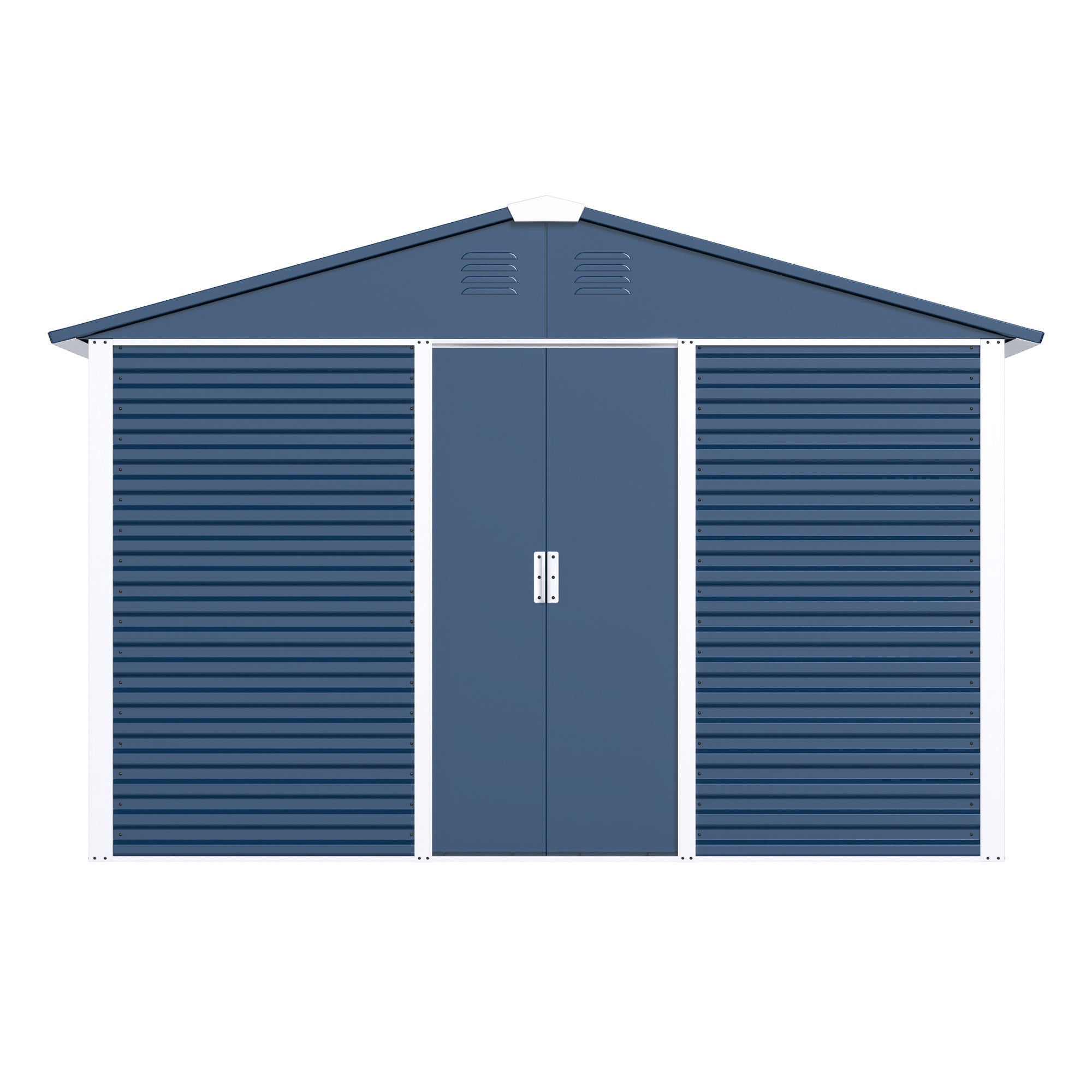 Large-sized Outdoor Metal Shed 10 Ft. W X 10 Ft. D With Sliding Door Sq. Ft. For Garden Patio Lawn, Blue - Outdoor Chilling