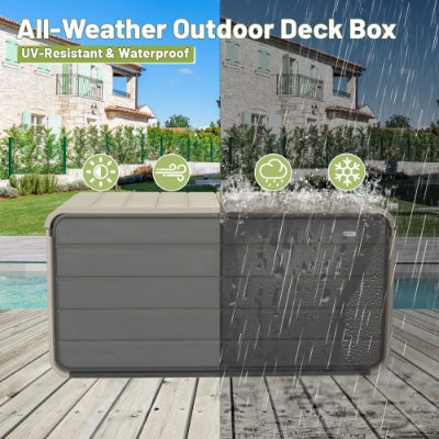 260 Gallon Plastic Deck Box, Large Patio Storage Box With Lock, Wheels Waterproof Lid For Outdoor Cushions, Garden And Pool Supplies Gray - Outdoor Chilling