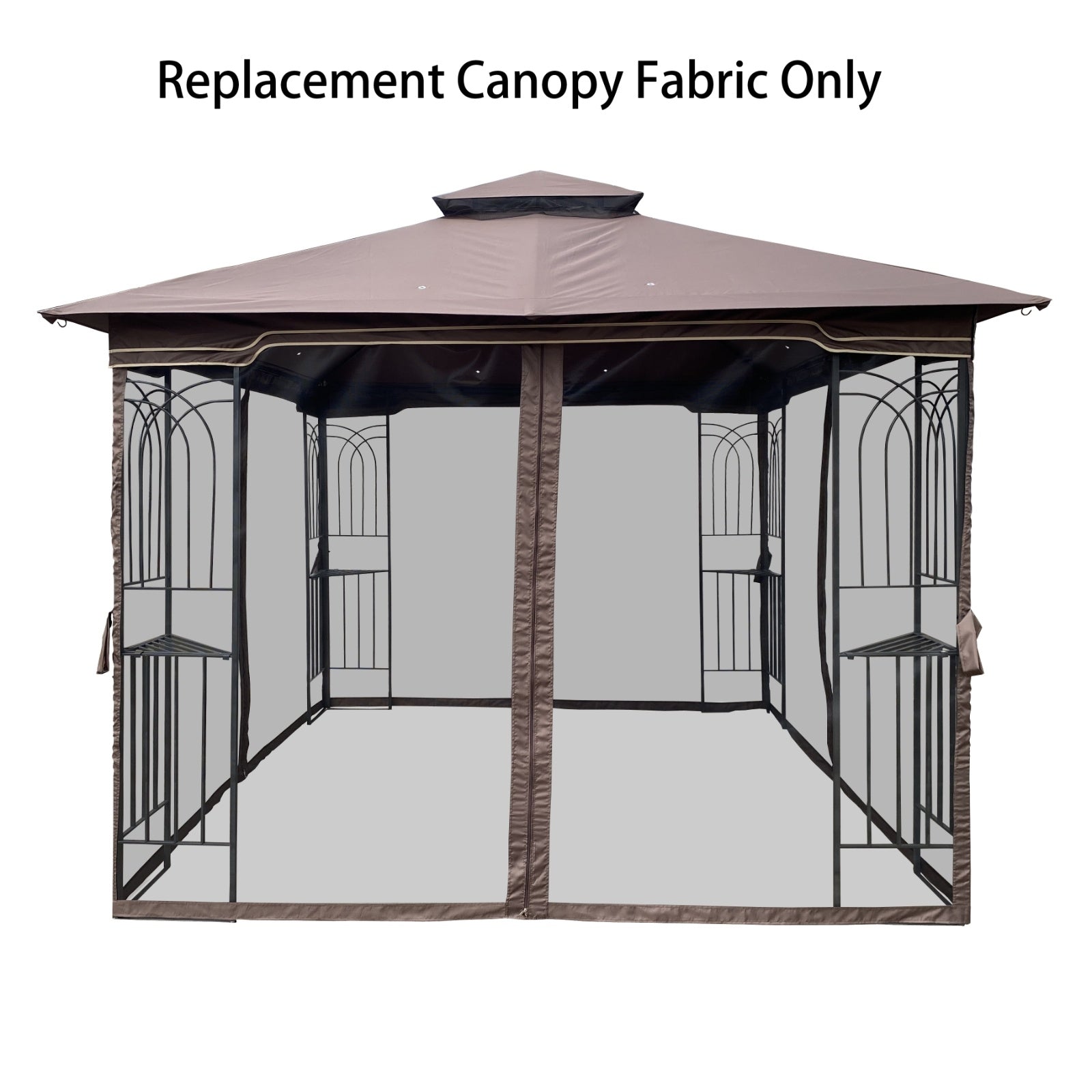 10x10 Ft Patio Double Roof Gazebo Replacement Canopy Top Fabric, Brown - Outdoor Chilling