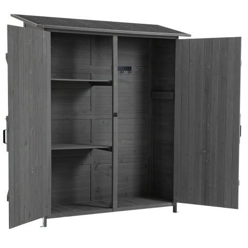 56L X 19.5W X 64H Outdoor Storage Shed With Lockable Door, Wooden Tool Storage Shed W Detachable Shelves Pitch Roof - Outdoor Chilling