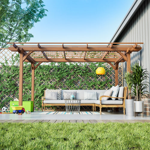 12 X 10 FT Outdoor Wood Pergola, Wooden Grape Pergola For Climbing Plant Support For Garden, Patio, Backyard, Deck, Brown - Outdoor Chilling