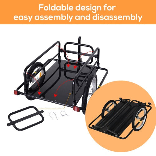 Aosom Bike Cargo Trailer, Bicycle Trailer, Heavy-Duty Bike Wagon Cart, Foldable Compact Storage, With Universal Hitch, 16 Wheels, 88 Lbs. Capacity, Black - Outdoor Chilling